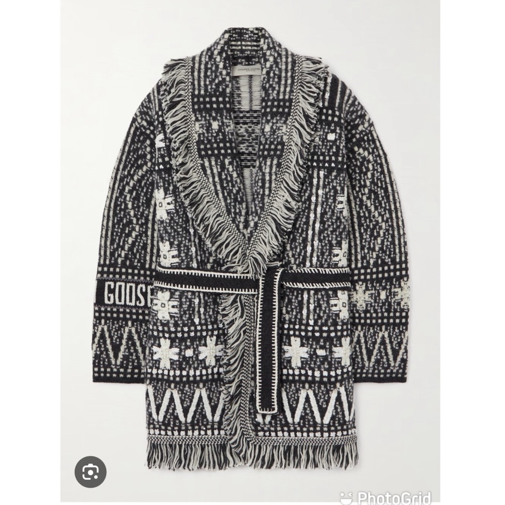 GOLDEN GOOSE Journey belted fringed Fair Isle alpaca and wool-blend cardigan - Picture 2 of 16